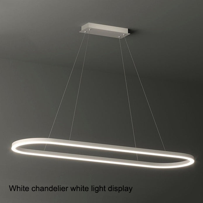 Modern Minimalist Oval Pendant Light Adjustable LED Chandelier Black