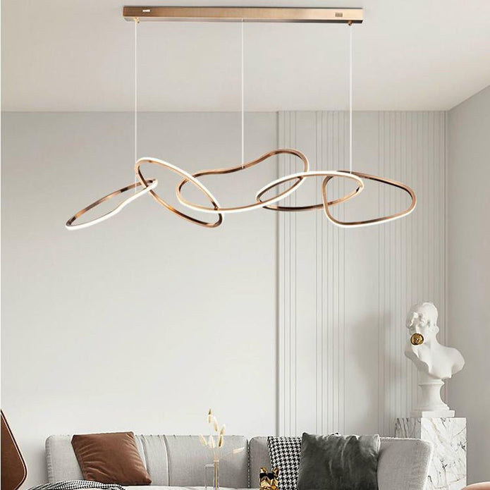 Nordic Minimalist Rose Gold LED Pendant Light Adjustable Modern Ring Chandelier 150cm