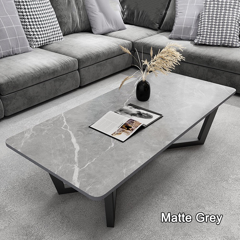 120x60cm Matte Grey Minimalist Slate Coffee Table Marble Tea Table Living Room Rectangle Cocktail Side Table Solid Metal Legs