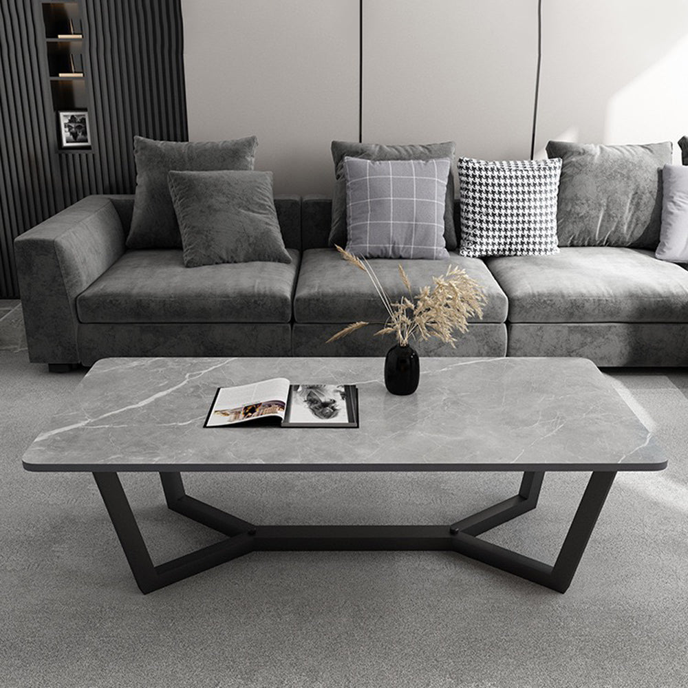 120x60cm Matte Grey Minimalist Slate Coffee Table Marble Tea Table Living Room Rectangle Cocktail Side Table Solid Metal Legs