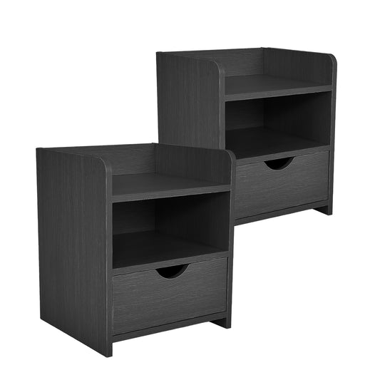 2X Bedside Table Side Storage Cabinet Nightstand Bedroom 1 Drawer 2 Shelf LARK BLACK