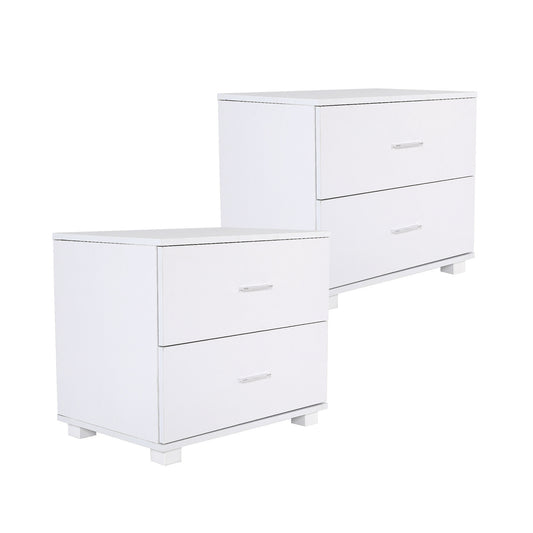 2X Bedside Table Side Storage Cabinet Nightstand Bedroom 2 Drawer Legs ETTA WHITE