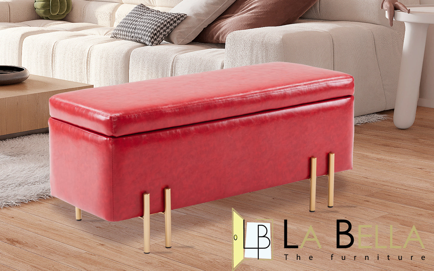 Storage Ottoman Stool Bench Seat 97cm PU Leather RED