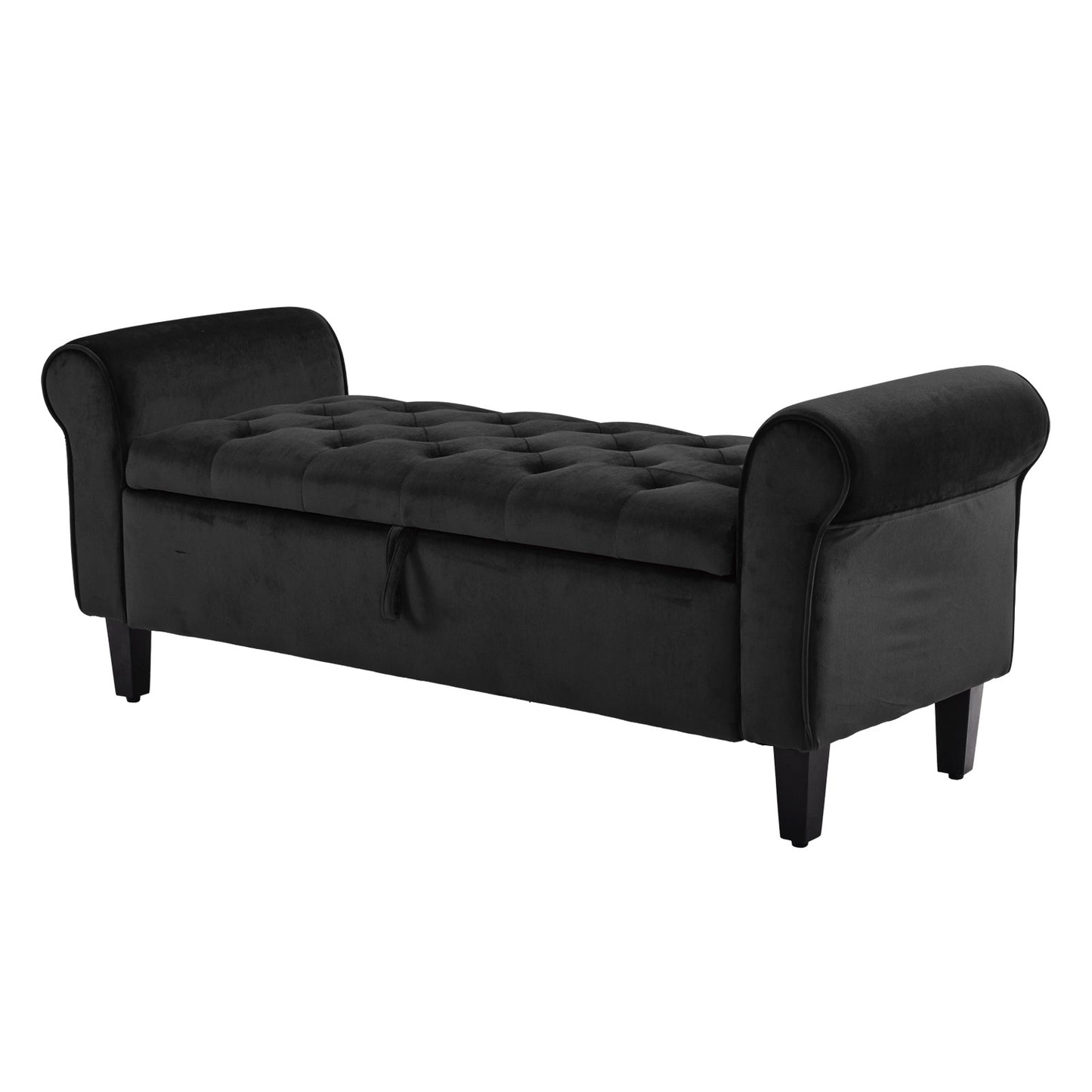 Storage Ottoman Stool Arm Bench Seat 132cm Velvet BLACK