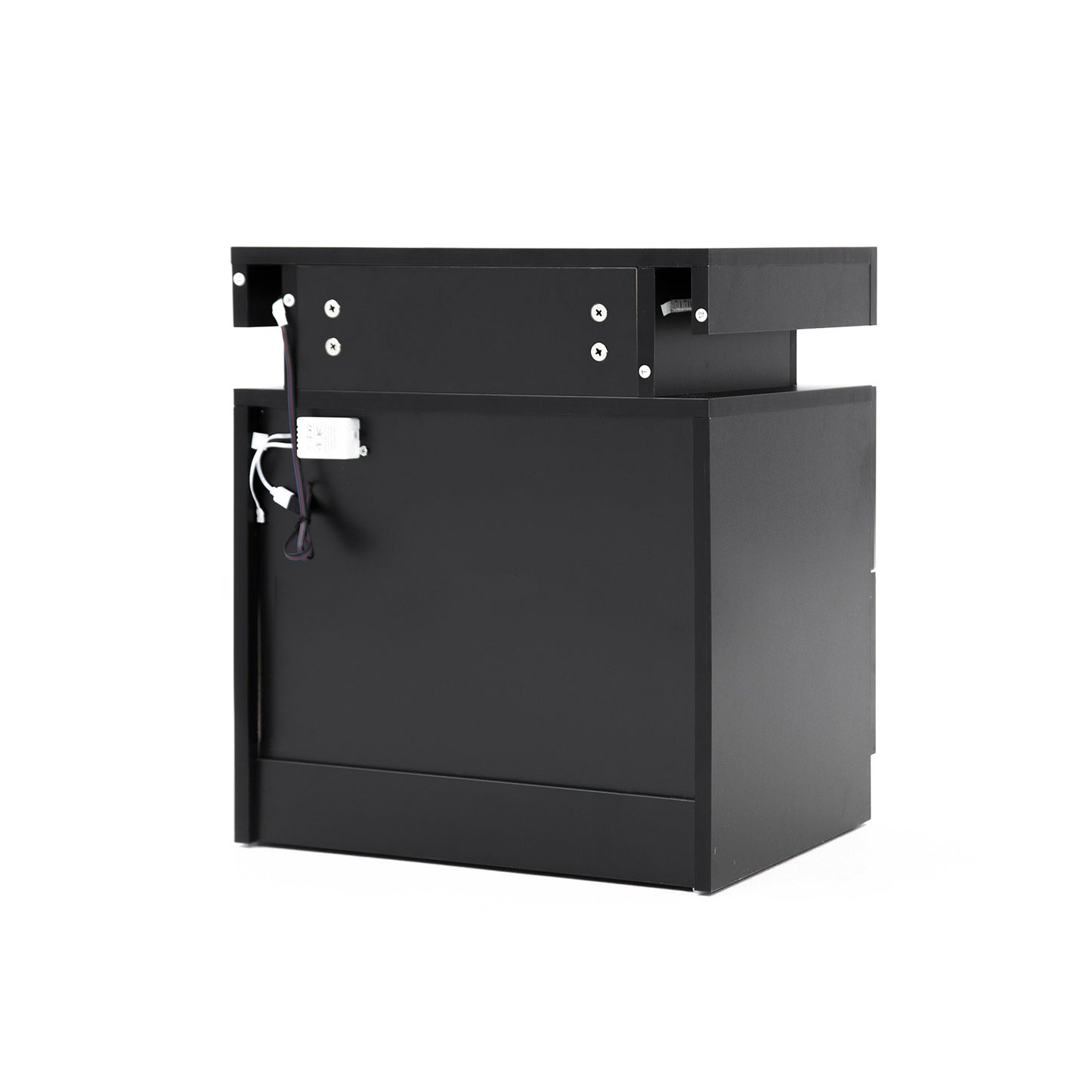 Bedside Table 2 Drawers RGB LED Bedroom Cabinet Nightstand Gloss AURORA BLACK