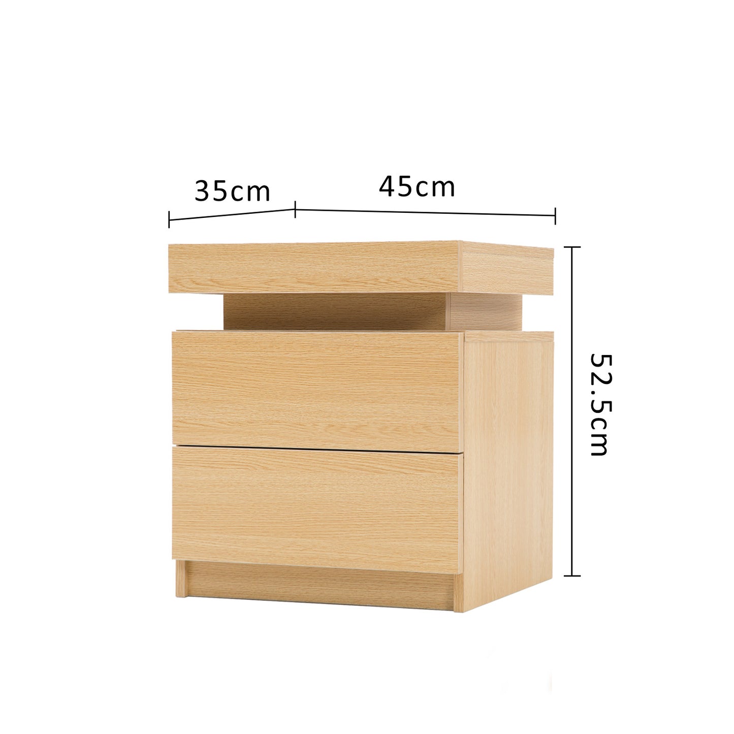 Bedside Table 2 Drawers RGB LED Bedroom Cabinet Nightstand Gloss AURORA OAK