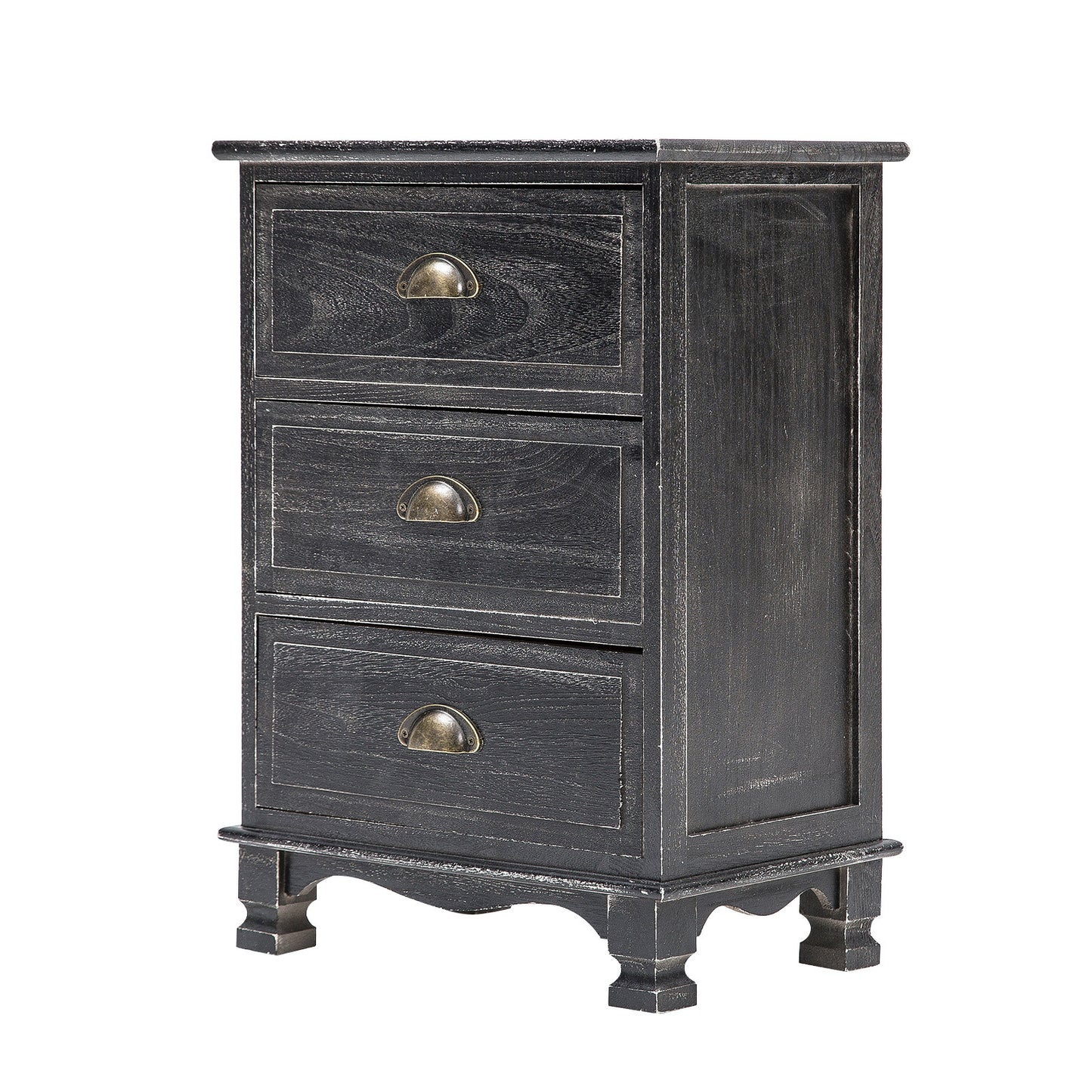 Bedside Table 3 Drawer Vintage Side Table Storage Cabinet Bedroom CLARA BLACK