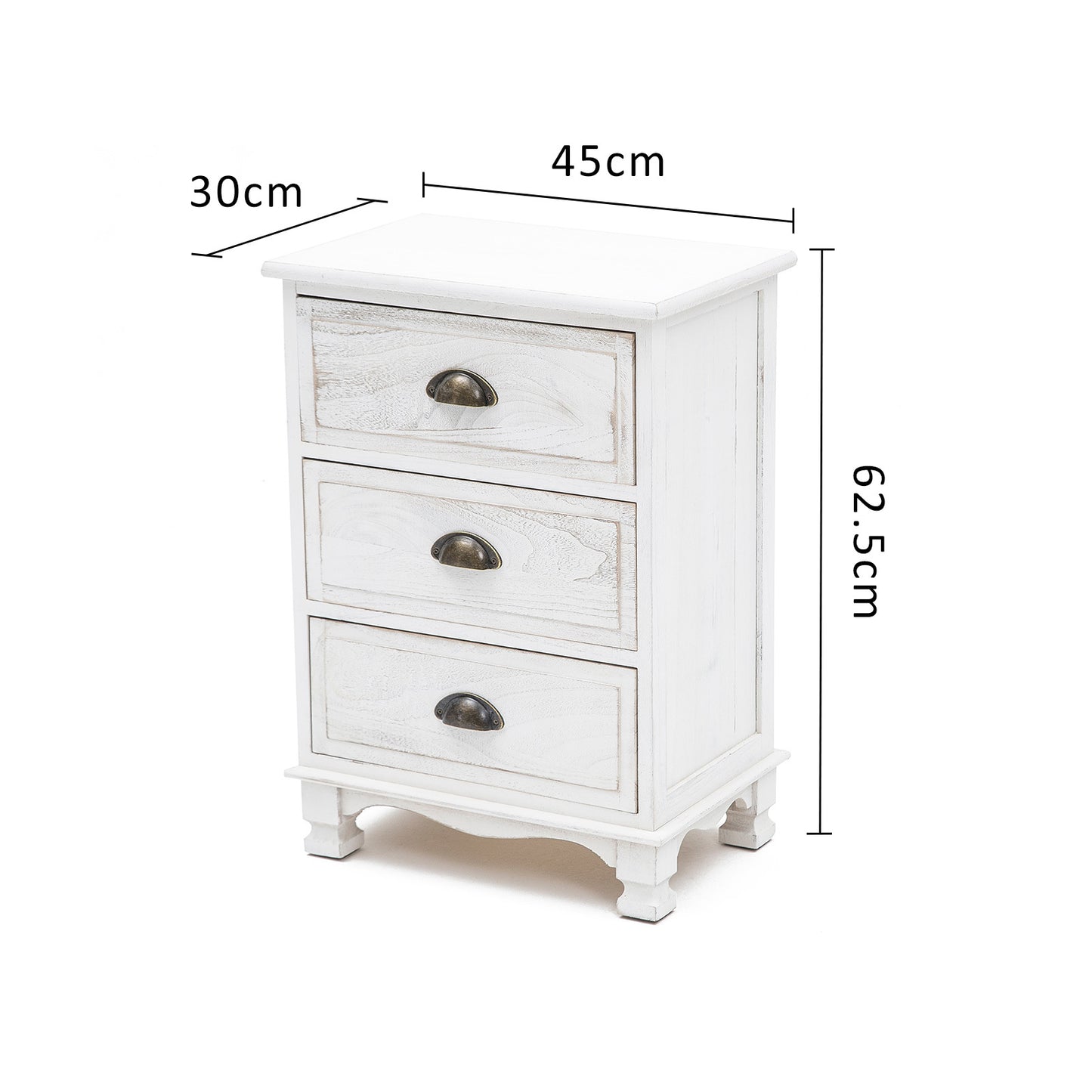 Bedside Table 3 Drawer Vintage Side Table Storage Cabinet Bedroom CLARA WHITE