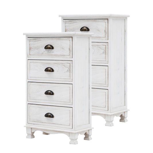 2X Bedside Table 4 Drawer Vintage Side Table Storage Cabinet Bedroom ADELINE WHITE