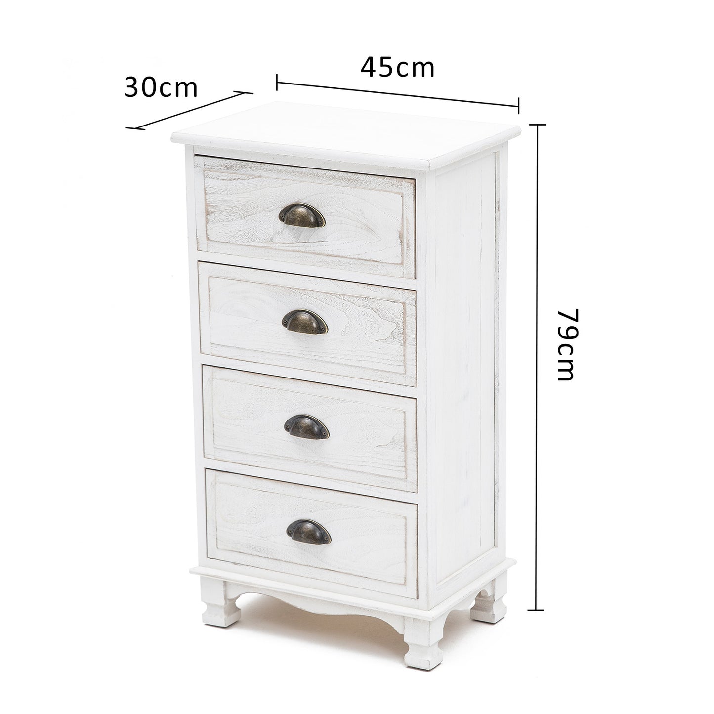 2X Bedside Table 4 Drawer Vintage Side Table Storage Cabinet Bedroom ADELINE WHITE