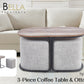 3 Piece Set Coffee Table & Ottoman Wood Side End Table Industrial - CREAM