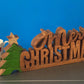 Wooden carved Merry Christmas decoration 38 cm long with Tree and Star