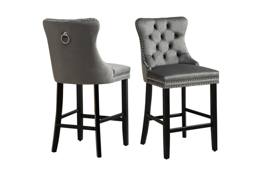 French Provincial Dark Grey Bar Stools with Footrest - Set of 2