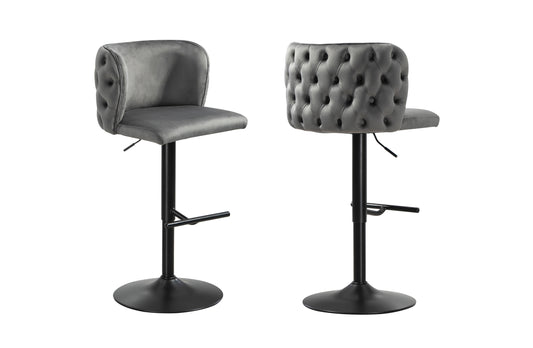 Lara Tufted Height Adjustable Swivel Bar Stools with Footrest - Dark Grey