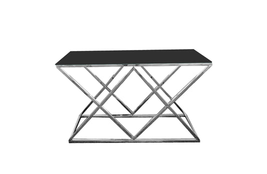 Alsea Console Table Silver Base - Black Glass