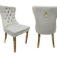 Set of 2 -Alsea Beige Velvet & Gold Polished Steel Dining Chairs Upholstered Tufted Stud Trim and Ring