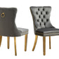 Set of 2 -Alsea Dark Grey Velvet & Gold Polished Steel Dining Chairs Upholstered Tufted Stud Trim and Ring