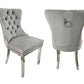 Set of 2 -Alsea Light Grey Velvet & Silver Polished Steel Dining Chairs Upholstered Tufted Stud Trim and Ring