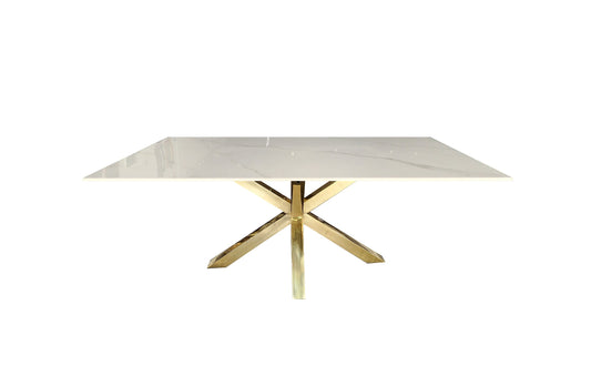 Miles Gold With White Marble Dining Table - 90cm x 180cm