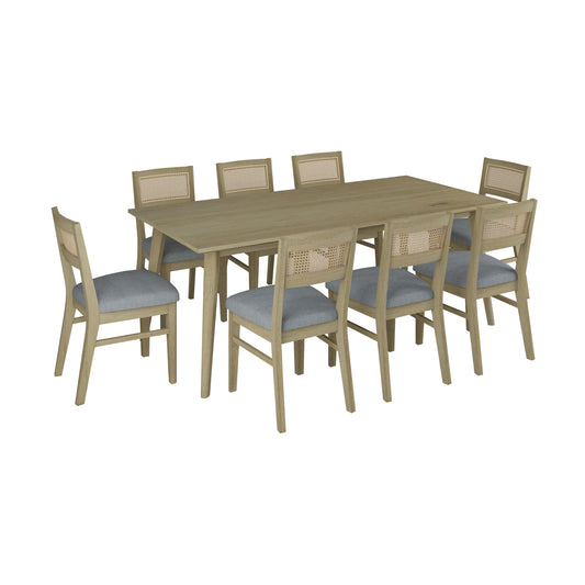 Grevillea 9pc Dining Set 210cm Table 8 Chair Acacia Wood Rattan Furniture -Brown