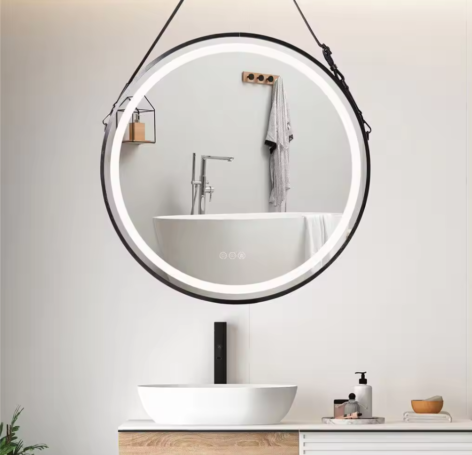 Interior Ave - LED Round Hanging Salon / Bathroom Wall Mirror - Black - 60cm