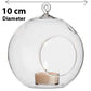 10 x Hanging Clear Glass Ball Tealight Candle Holder  - 10cm Diameter / High - Wedding Globe Decoration Terrarium Succulent Plant Mini Garden Holder Decor Craft Gift