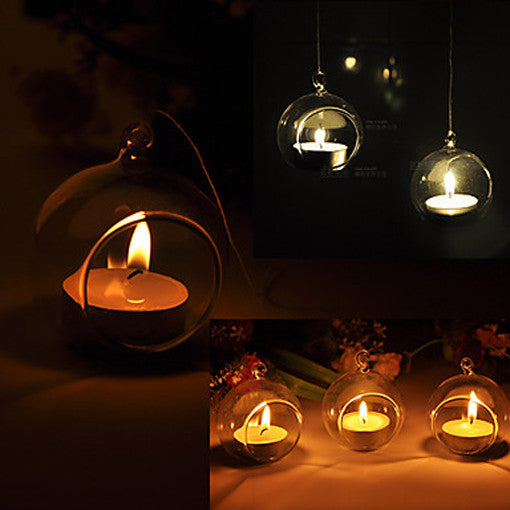 50 x Wholesale Lot of Hanging Clear Glass Ball Tealight Candle Holder  - 8cm Diameter / High - Wedding Globe Decoration Terrarium Succulent Plant Mini Garden Holder Decor Craft Gift