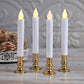 20 Pack Taper Stick White Battery Candle - Natural Flame Light Colour No Flicker - Gold Stand Base