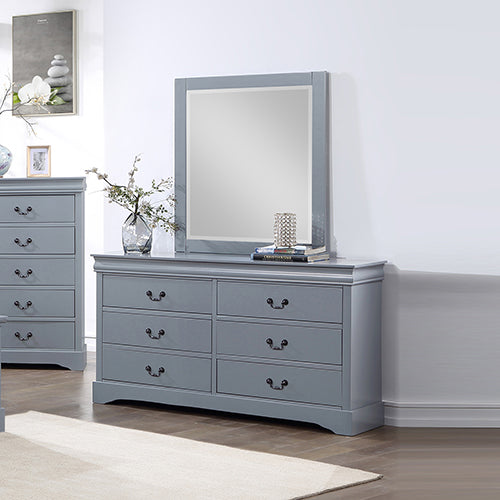 4 Pieces Bedroom Suite in Solid Wood & MDF Queen Size Grey Colour Bed, Bedside Table & Dresser