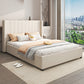 King Size High Rise Headboard Linen Beige Fabric Four MDF Drawers with Wheels Bed Frame