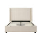 King Size High Rise Headboard Linen Beige Fabric Four MDF Drawers with Wheels Bed Frame