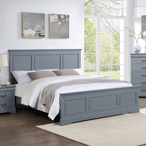 Queen Bed Frame in Solid Wood with Slats Support in Grey colour