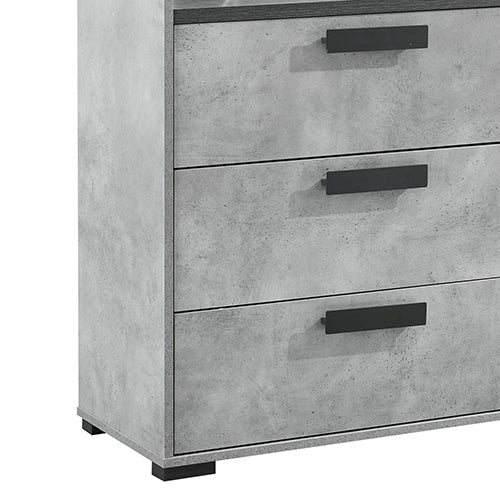 Tallboy with 5 Storage Drawers MDF Combination of Black & Cement Colour