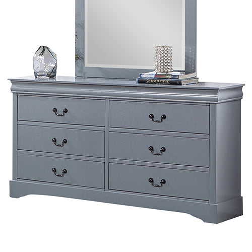 Dressing Chest with 6 Storage Drawers in Solid Wooden Mirror Metal Handles Grey Colour