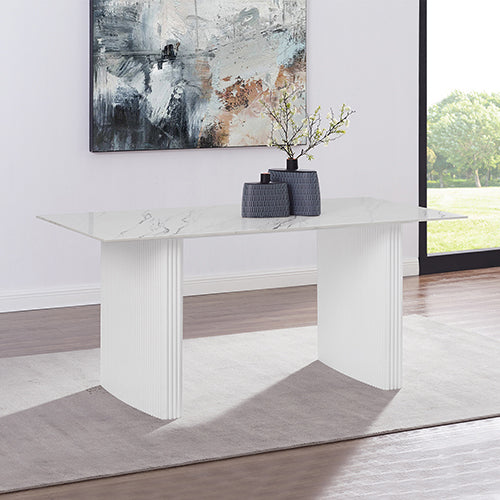 Dining Table Sintered Stone Top MDF Table Base High Glossy White