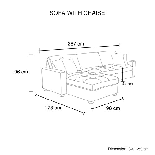 Corner Sofa Chaise Polyester Fabric Multilayer Two Pillows Individual Pocket Spring