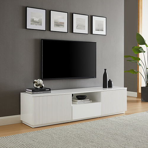 TV Cabinet Storage Drawer MDF Glossy Entertainment Unit in White colour