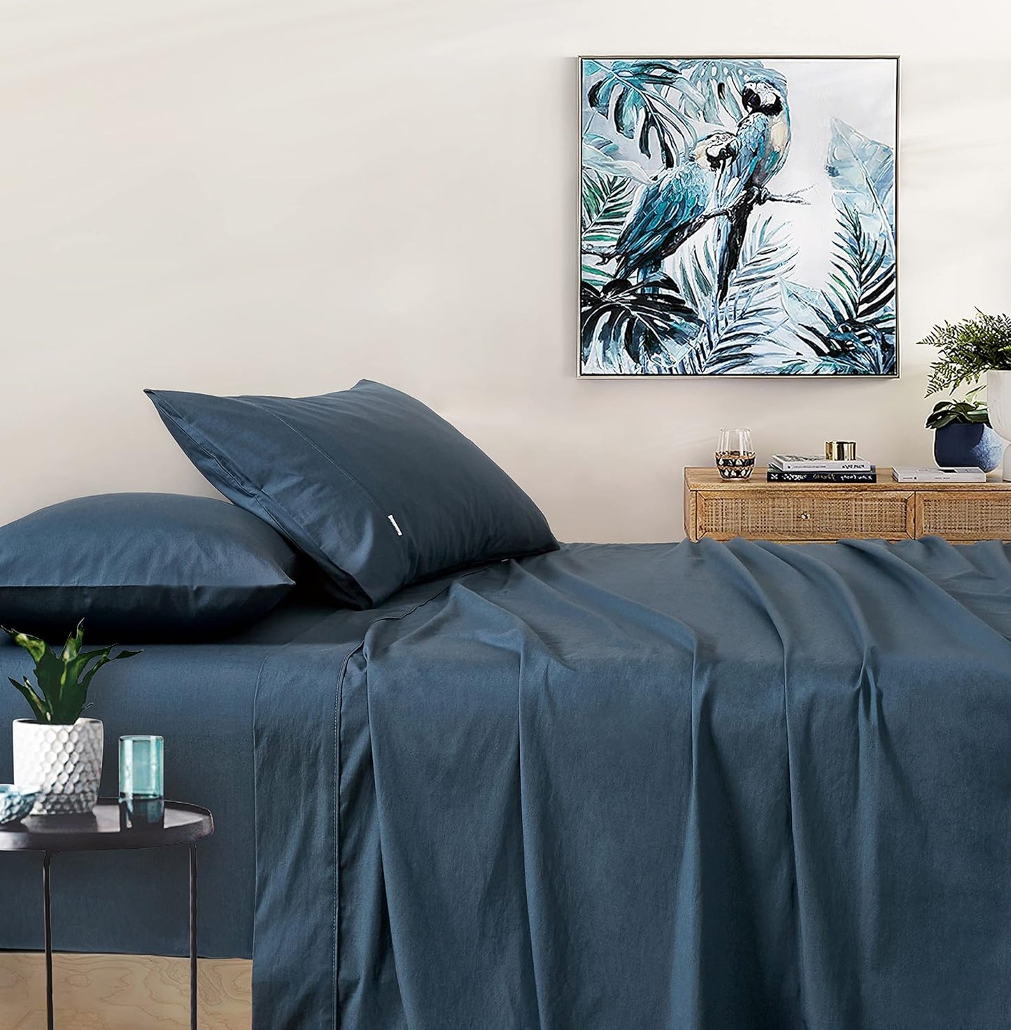 Gioia Casa Vintage Washed 100% Cotton Sheet Set with 1 Pillowcases - Dark Indigo -Single