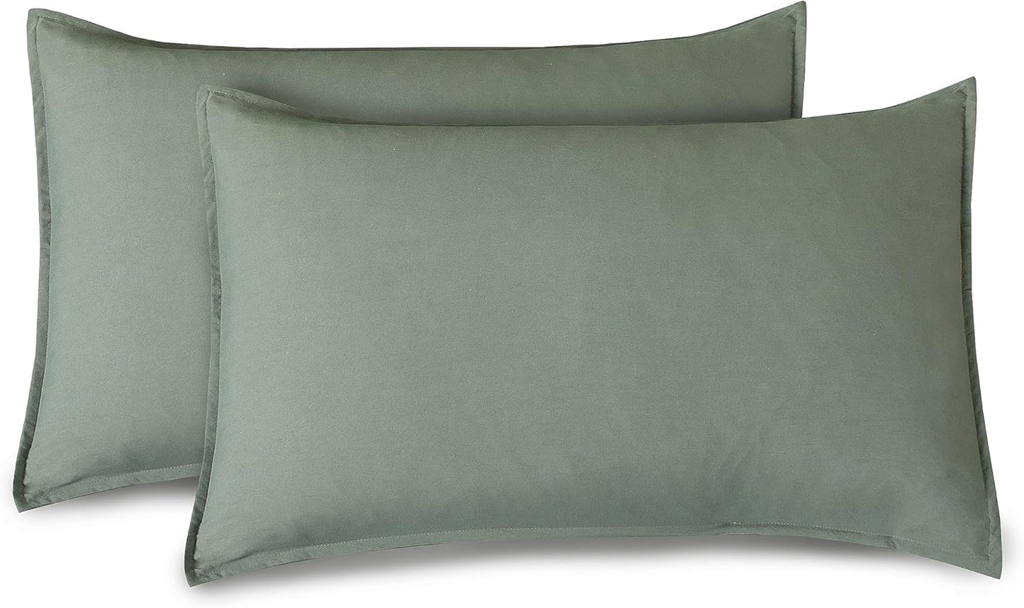 CleverPolly Vintage Washed Microfibre Sheet Set with 1 Pillowcase - Khaki Green - Single