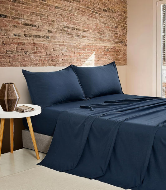 CleverPolly Vintage Washed Microfibre Sheet Set with 1 Pillowcase - Navy - Single