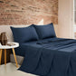 CleverPolly Vintage Washed Microfibre Sheet Set with 2 Pillowcases - Navy - Double