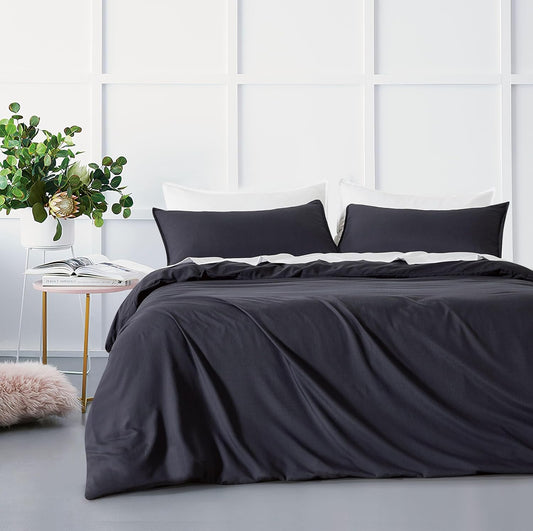 Bamboo Microfibre Quilt Cover Set - Charcoal - Queen