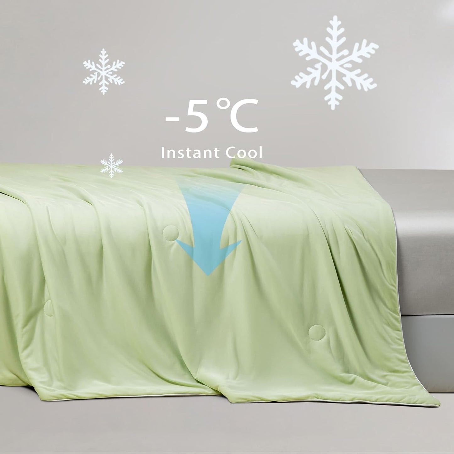 Ice Cooling Reversible Summer Comforter Blanket (Green and Grey, Queen/King)