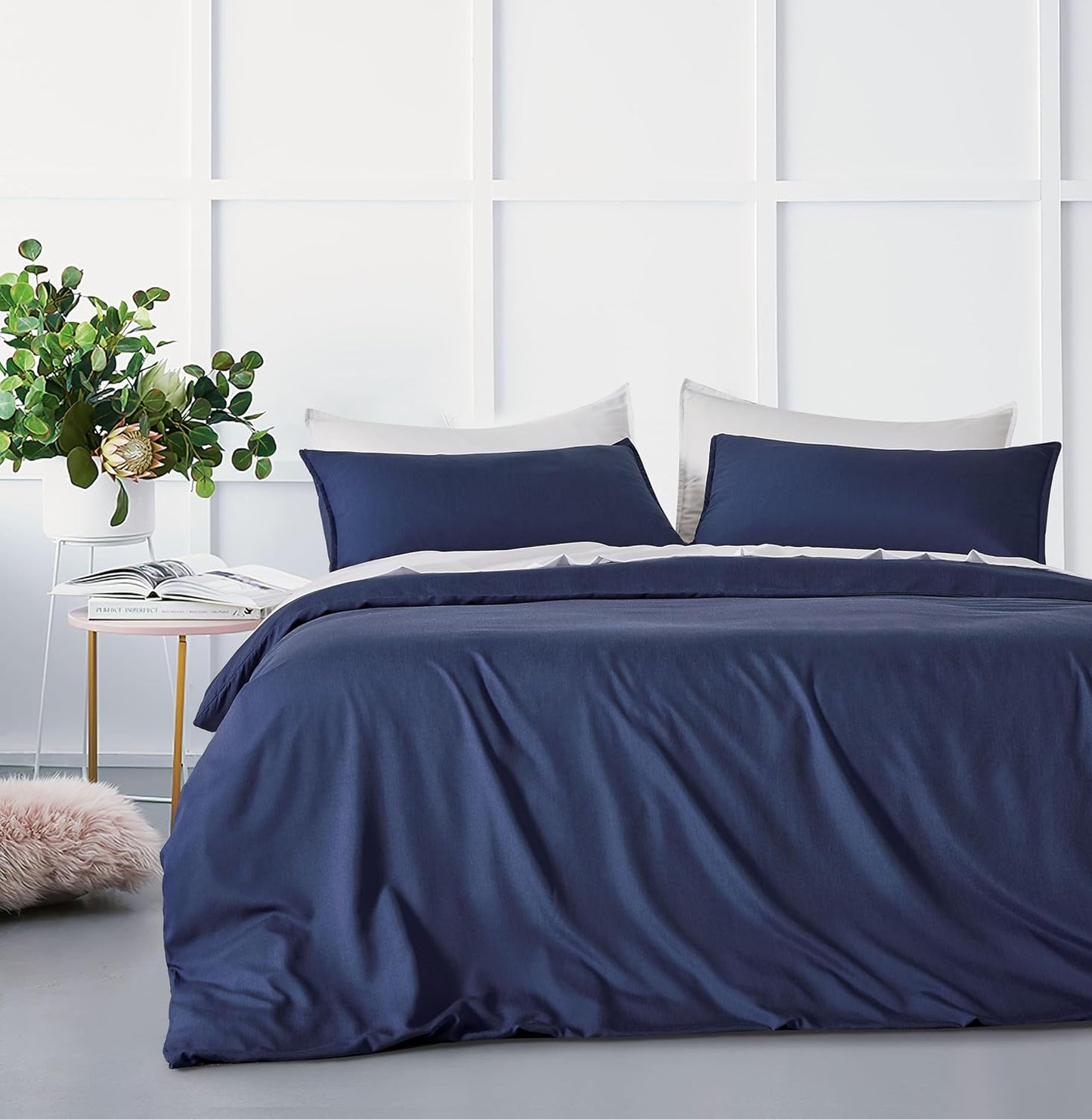 Bamboo Microfibre Quilt Cover Set - Navy - King