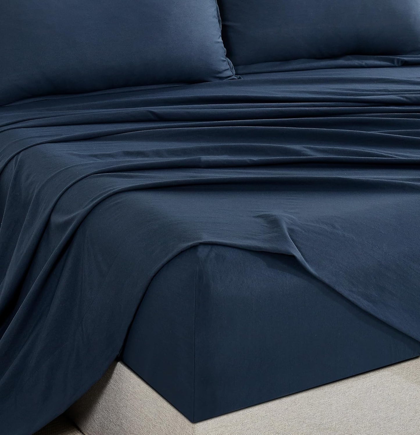 CleverPolly Vintage Washed Microfibre Sheet Set with 2 Pillowcases - Navy - King