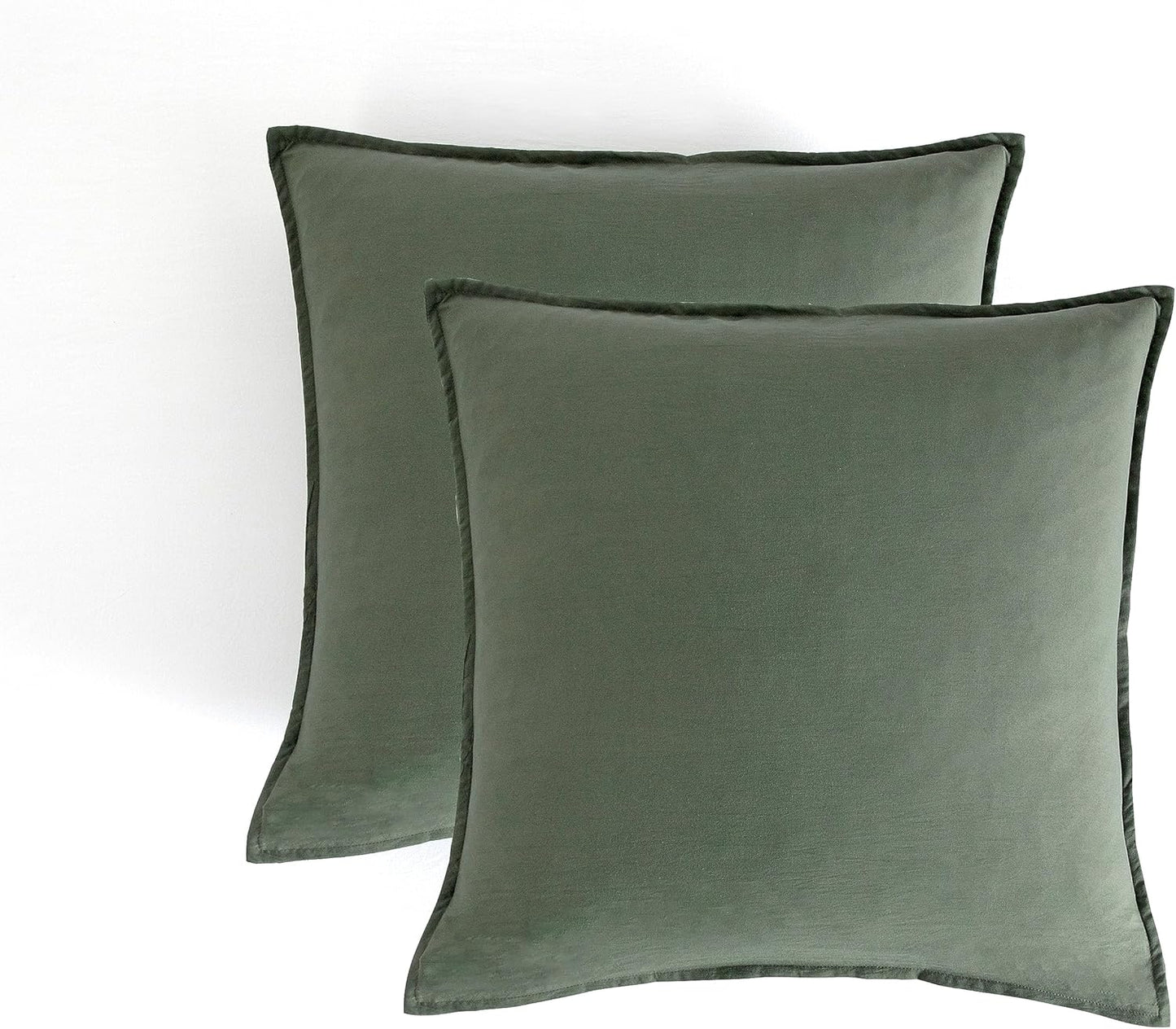 CleverPolly Vintage Washed Microfibre European Pillowcases - Set of 2 Luxurious European Pillow Covers - Khaki Green