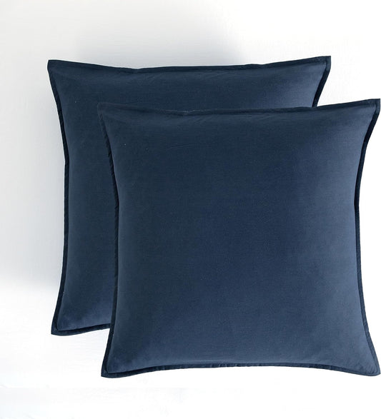 CleverPolly Vintage Washed Microfibre European Pillowcases - Set of 2 Luxurious European Pillow Covers - Navy