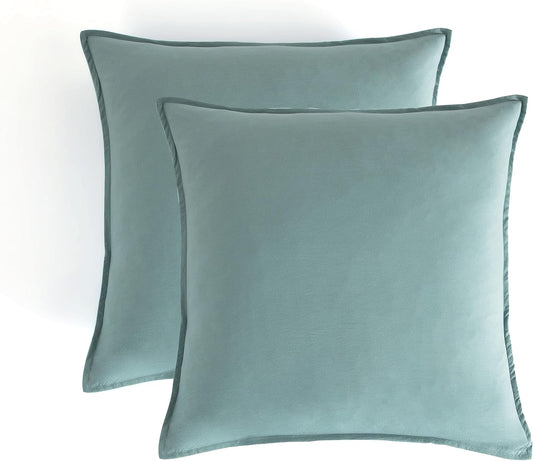 CleverPolly Vintage Washed Microfibre European Pillowcases - Set of 2 Luxurious European Pillow Covers - Seafoam