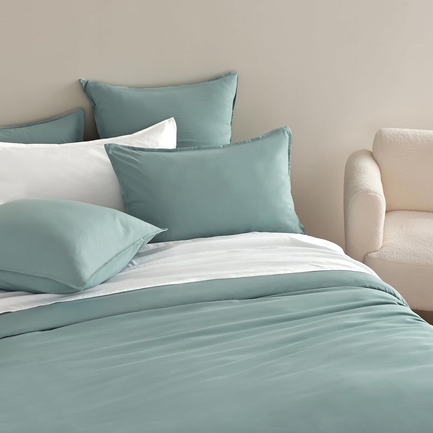 CleverPolly Vintage Washed Microfibre European Pillowcases - Set of 2 Luxurious European Pillow Covers - Seafoam