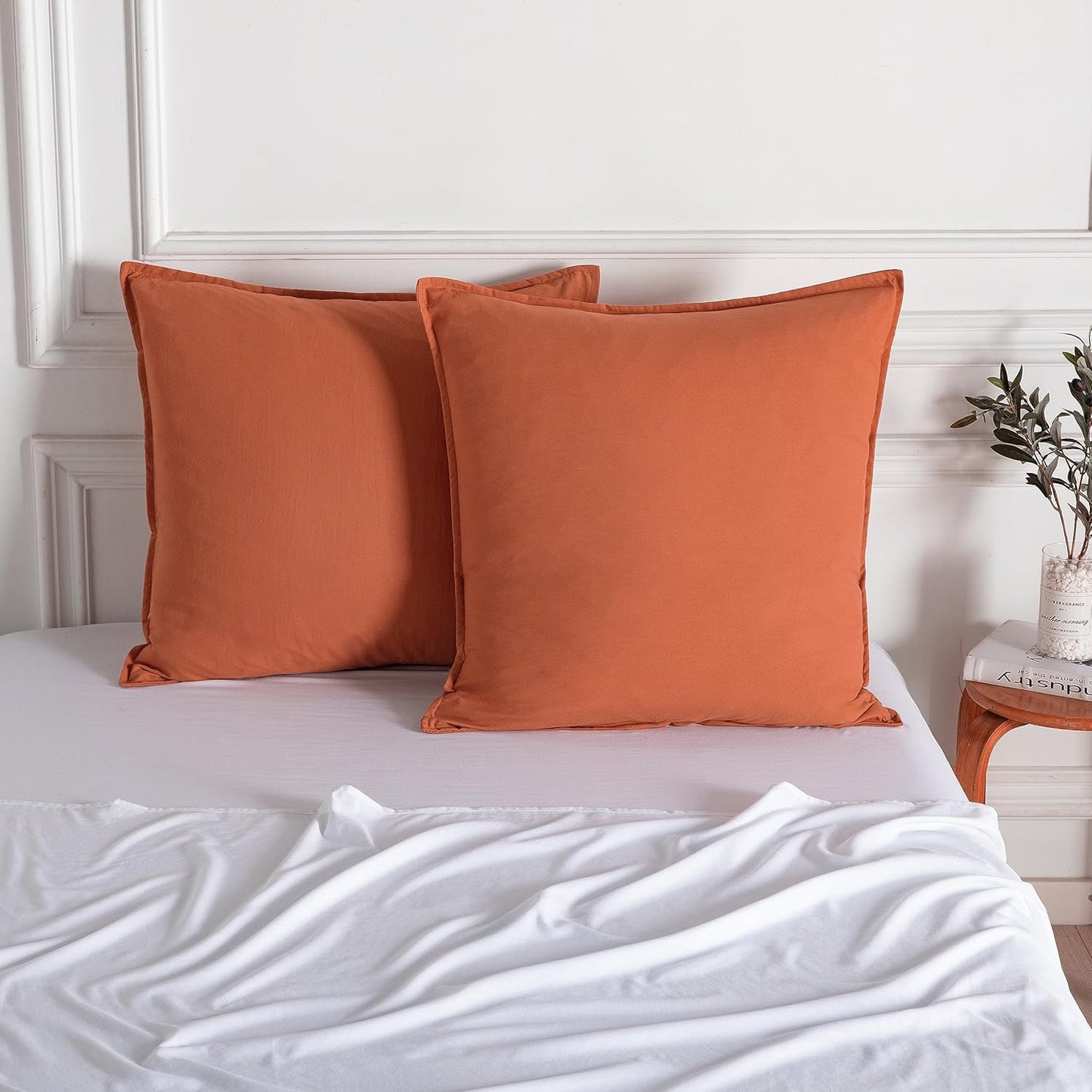 CleverPolly Vintage Washed Microfibre European Pillowcases - Set of 2 Luxurious European Pillow Covers - Terracotta